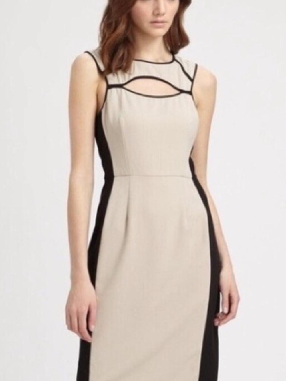 BCBG Sleeveless cutout Grey and Black Sheath Dress